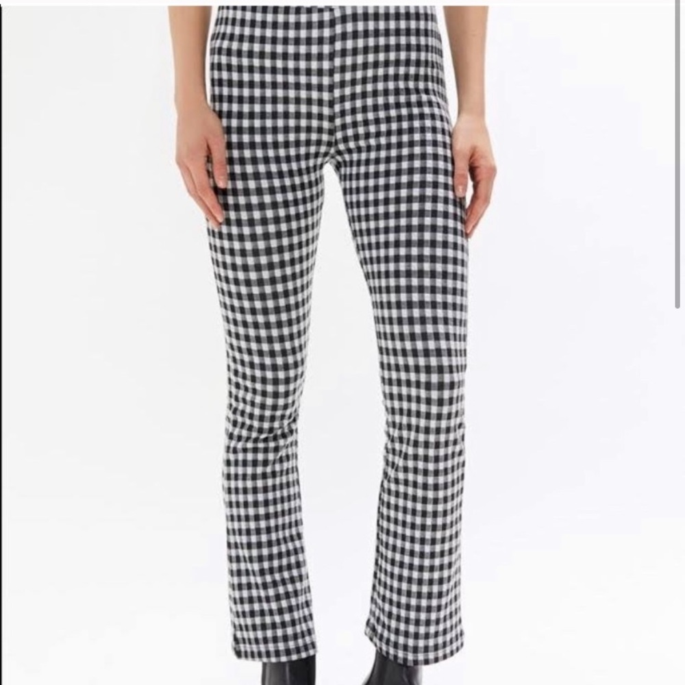 UO BLACK AND WHITE GINGHAM BELL BOTTOM FLARE PANTS